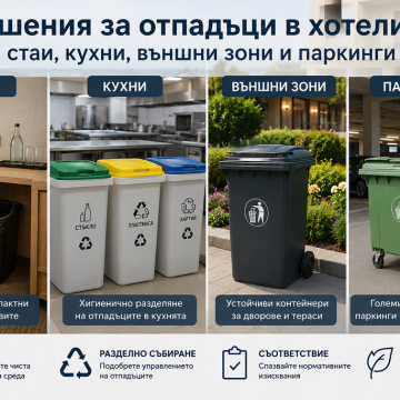 Решения за отпадъци в хотели: стаи, кухни, външни зони и паркинги