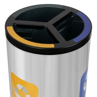 Кръгъл кош за рециклиране с три отделения и стоманени вложки - 3x20L
