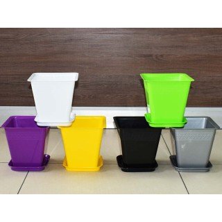 Комплект 10 бр Саксия Лилия квадратна 13х13×12 cm. с подложка , лилав цвят Комплект 10 бр Саксия Лилия квадратна 13х13×12 cm. с подложка , лилав цвят