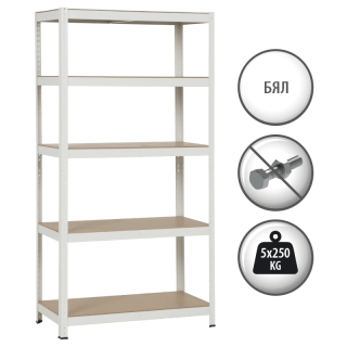 Метален стелаж Carmen CR-1016 - 180х90х45 см, до 250 кг на рафт - бял