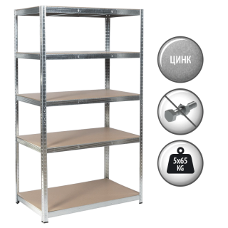 Метален стелаж Carmen CR-1021 - 190х100х40 см, до 65 кг на рафт - цинк